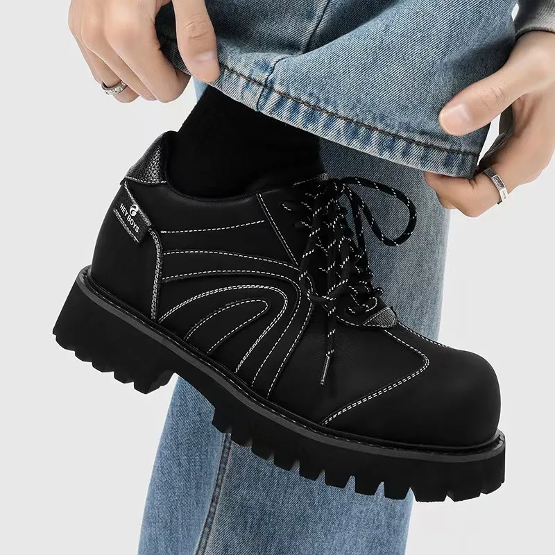 

Мужские туфли в британском стиле с толстой подошвой, черные, модные повседневные туфли для весны и осени 2026 года, универсальные ретро-модели для мужчин