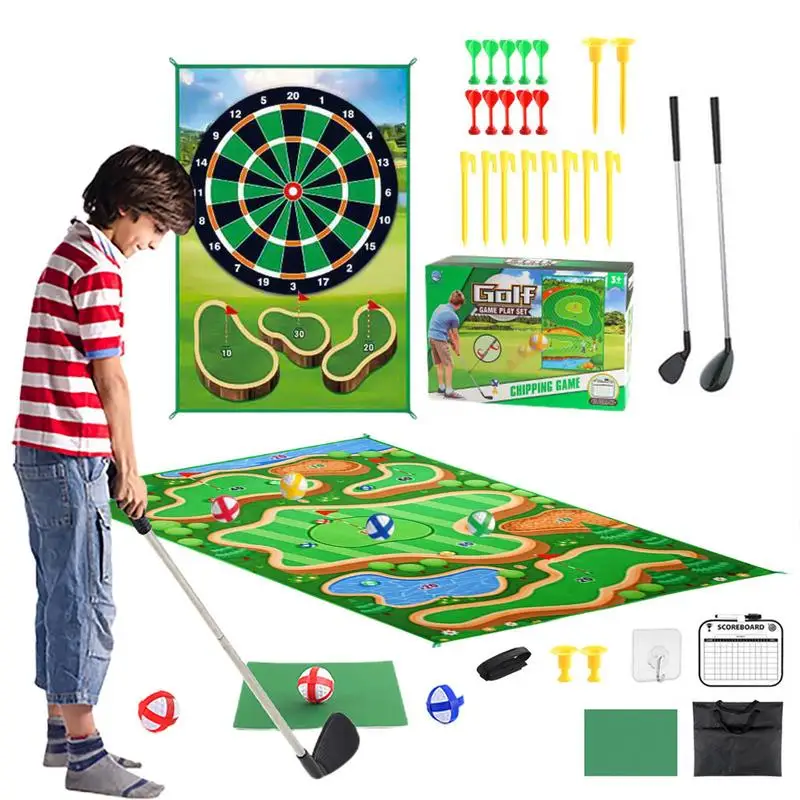 

Golf Practice Game Set 2-in-1 Golf Game Training Mat For Chipping Putting Darting Golf Game For Backyard Garden Activities For