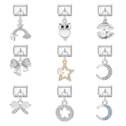 Youvelst Romantic Pendant Bracelet Owl Bow Moon Italian Charm Links Fit 9mm Stainless Steel Bracelet Jewelry DIY Making