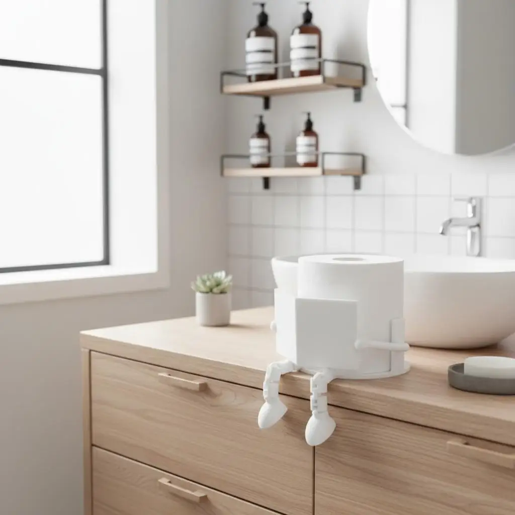 Creative Robot Reading Newspaper Toilet Paper Holder Funny Resin Tissue Rack Desktop Ornament Bathroom Decor Sculpture Figurine