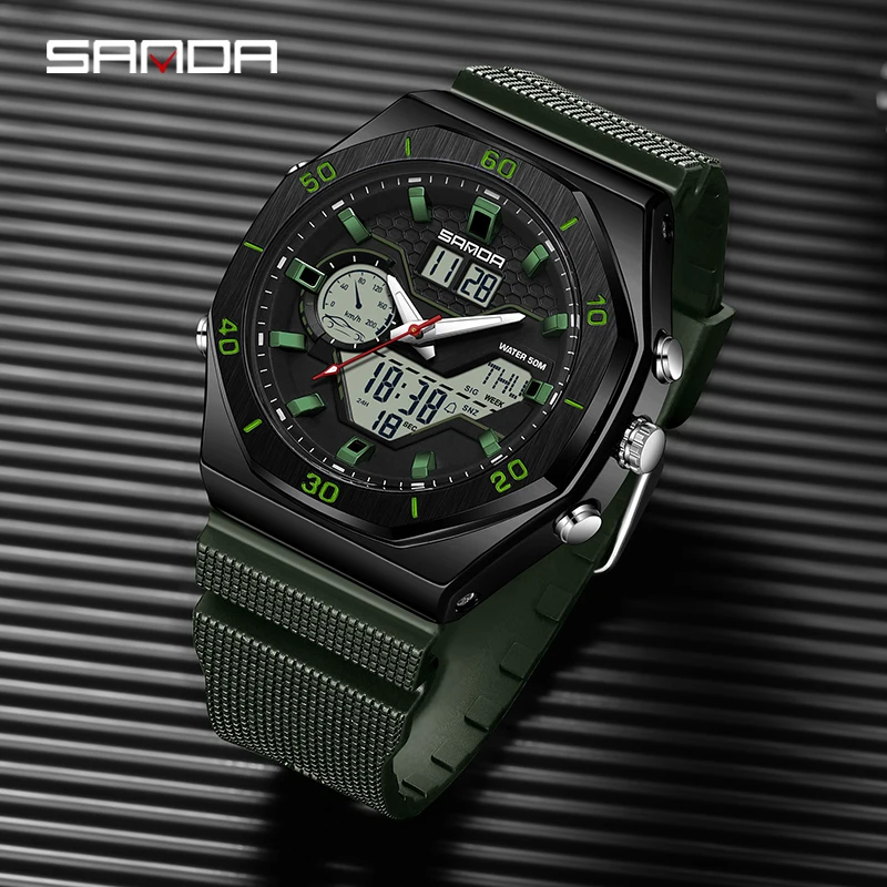 SANDA G style Men Sports Watches Dual Display Digital LED Electronic Quartz Wristwatches Waterproof Swimming Military Watch