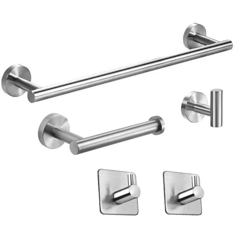 5 Pieces Bathroom Hardware Accessories Set Towel Bar Robe Hooks Toilet Paper Holder 304 Stainless Steel Wall Mounted Bath Towel