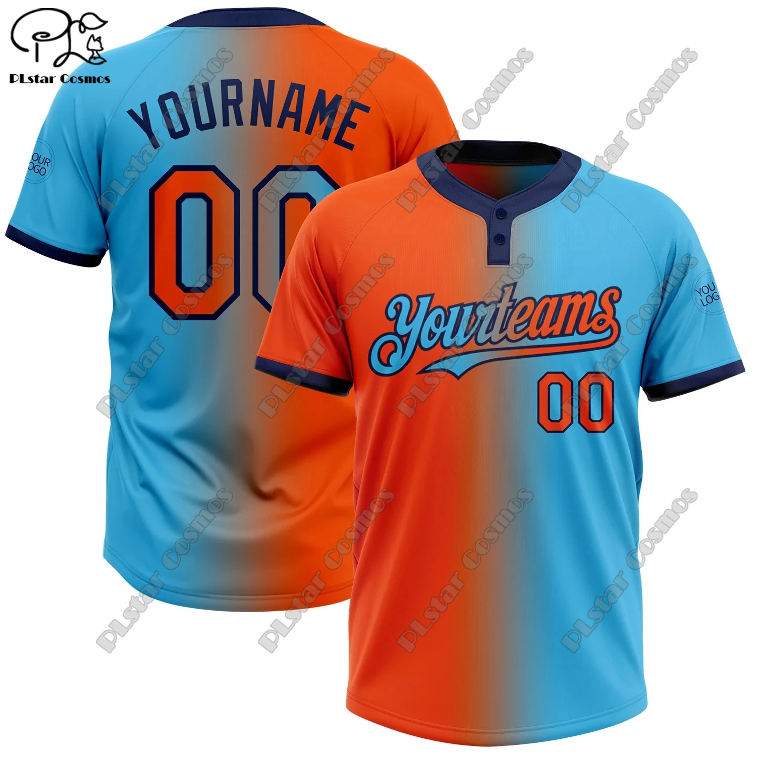 PLstar Cosmos new custom name half half gradient double button unisex new softball jersey custom tops B-2