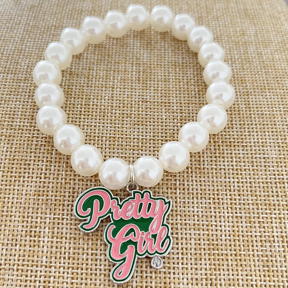 2pcs 10MM pearl stainless steel Ivy pendant elastic bracelet
