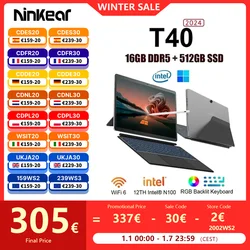 Ninkear t40 Laptop 2 in 1 Touchscreen Tablet Notebook Intel n100 14 Zoll fhd 16GB DDR5 512GB SSD WiFi 6 RGB Hintergrund beleuchtung mit Stift