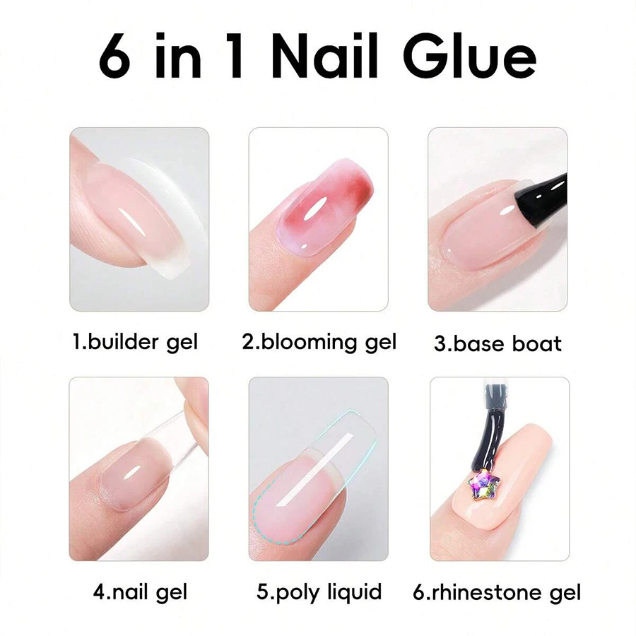 6 In 1 Nail Gel Polish Base Coat Gel Extension Gel For Acrylic Nails False Nail Tips,Top Coat Watercolor Gel For Nail Art DIY