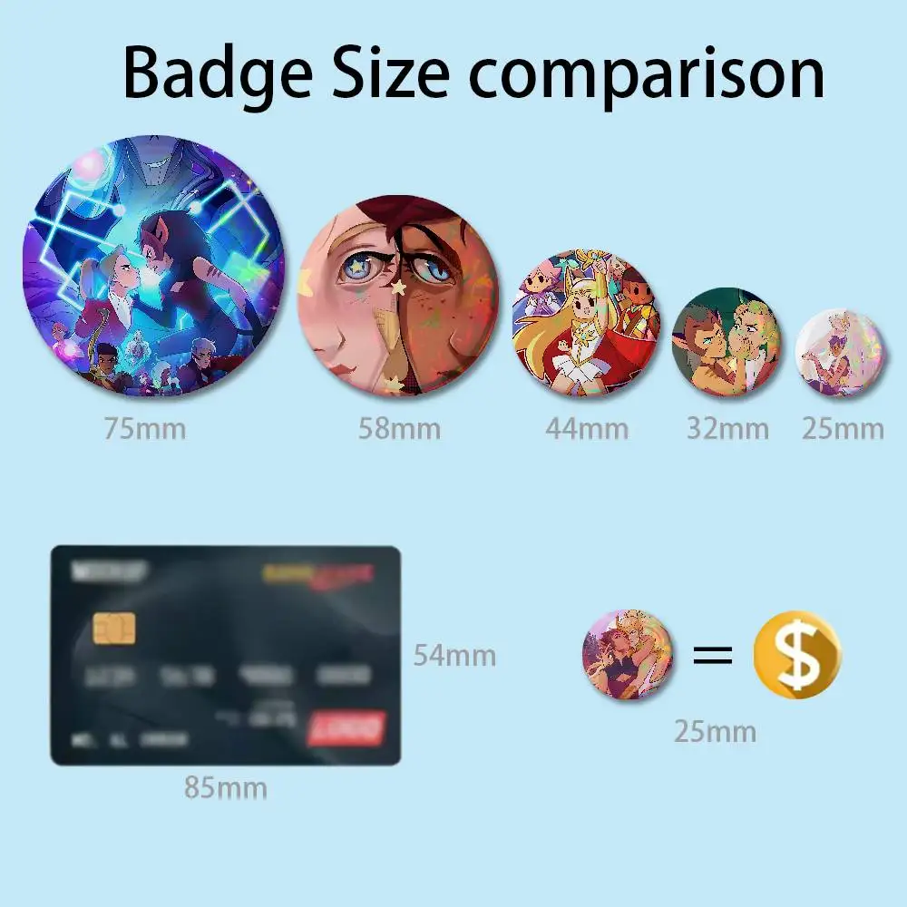 She-Ra And the P-Princesses of Power 58mm 44mm HD Print Brooch Badges Pretty Derby Round Display Brooches Lapel Pins