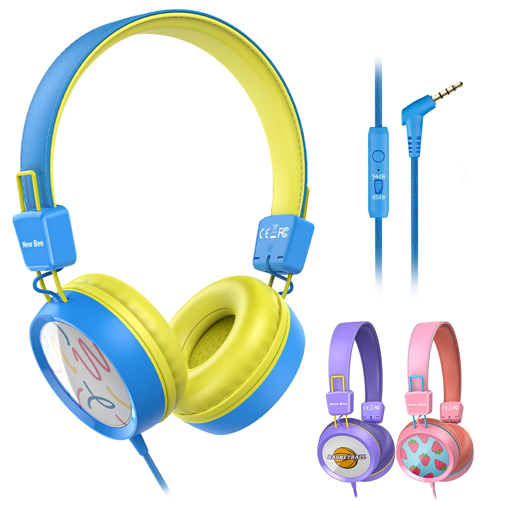 New Bee KH20 Kids Study Wired Headphones Headset Headphone Foldable Earphone with Mic Music Headset Limited Volume for Children