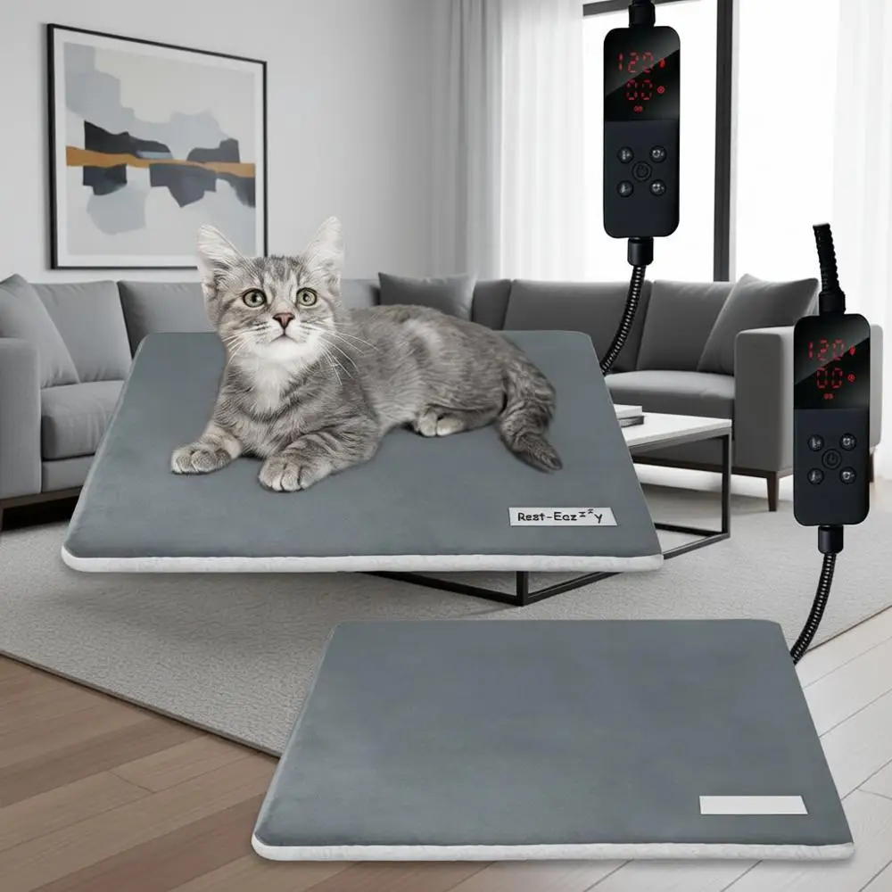 

Heating Pad, Heated Cat Bed with Removable Cover, 5-Level Timer & Temperature, Indoor Warming Mat for Cats & Dogs (2pcs)