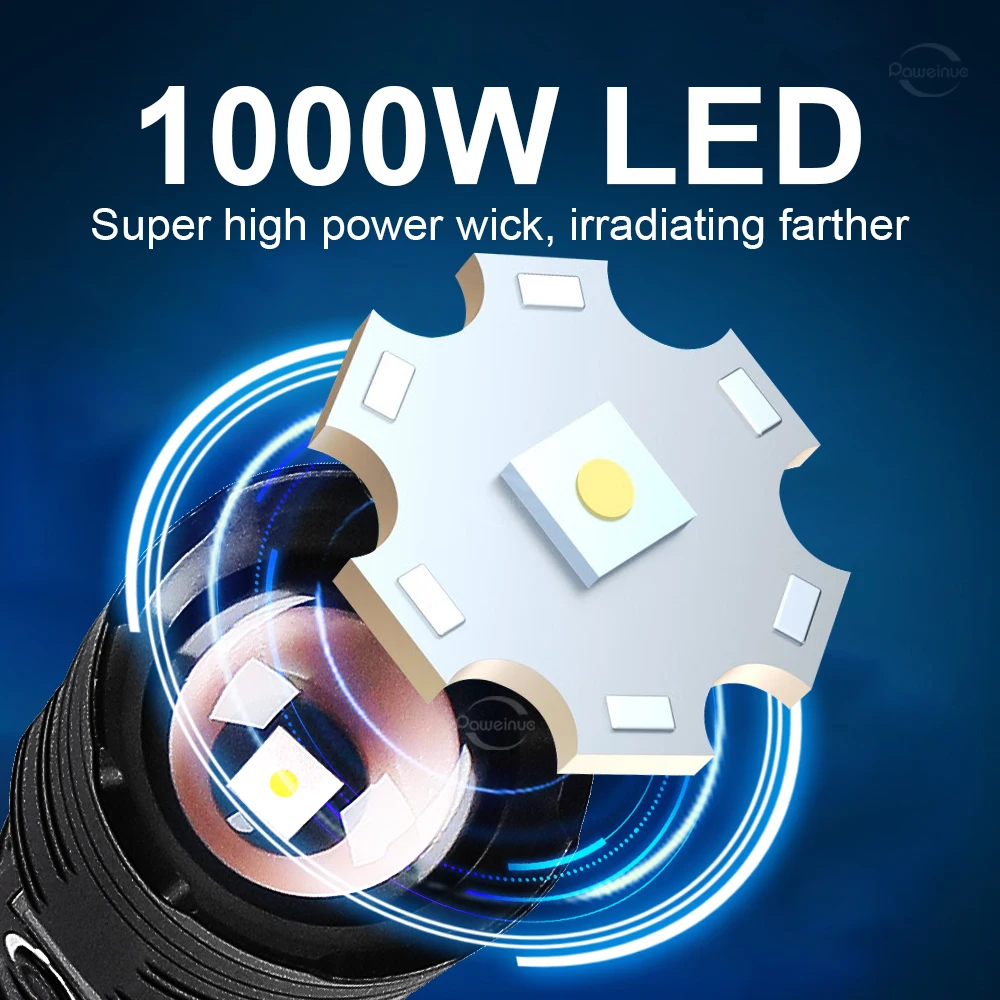 High Lumen 1000000 Powerful Led Flashlight Ultra Powerful Flashlight 10000mAh Super Bright Rechargeable Torch Tactical Lantern