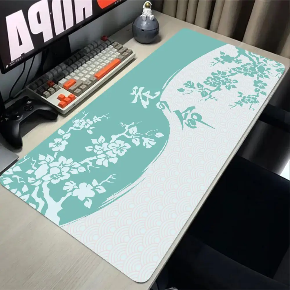 Japan Black And White Sakura Mouse Pad 90x40cm PC Suture Edge Desk Mat Cherry Blossom Rubber Mousepad Office Rug Gamer Keyboard