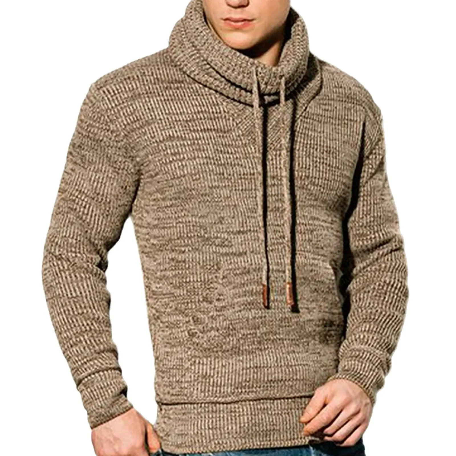 

New Men's Pile up collar knitted Pullover autumn winter Casual Hooded Sweater Casual Warm Knit Hoodies pullover Vintage Knitwear