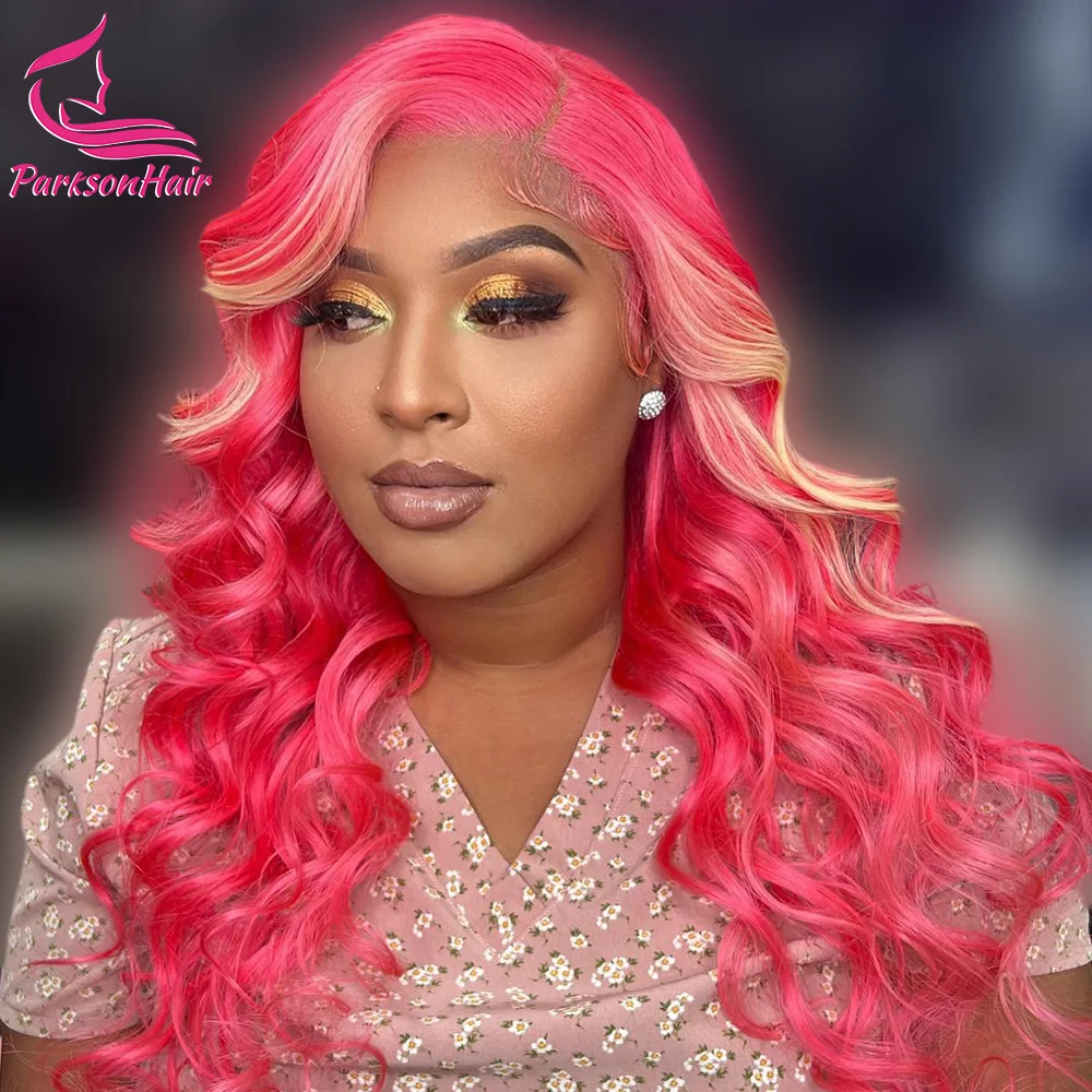 250% الوردي تسليط الضوء على 13X6 13X4 الدانتيل الشفاف أمامي باروكة من شعر طبيعي الجسم موجة 613 الملونة الدانتيل الجبهة باروكة من شعر طبيعي للنساء