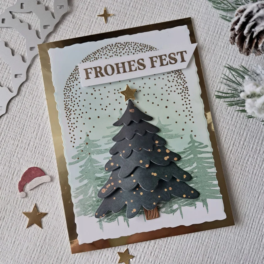German Christmas Sentiments Clear Stamps Star Pine Tree Background for DIY Scrapbooking Card Making Paper Crafts Album Decoratio