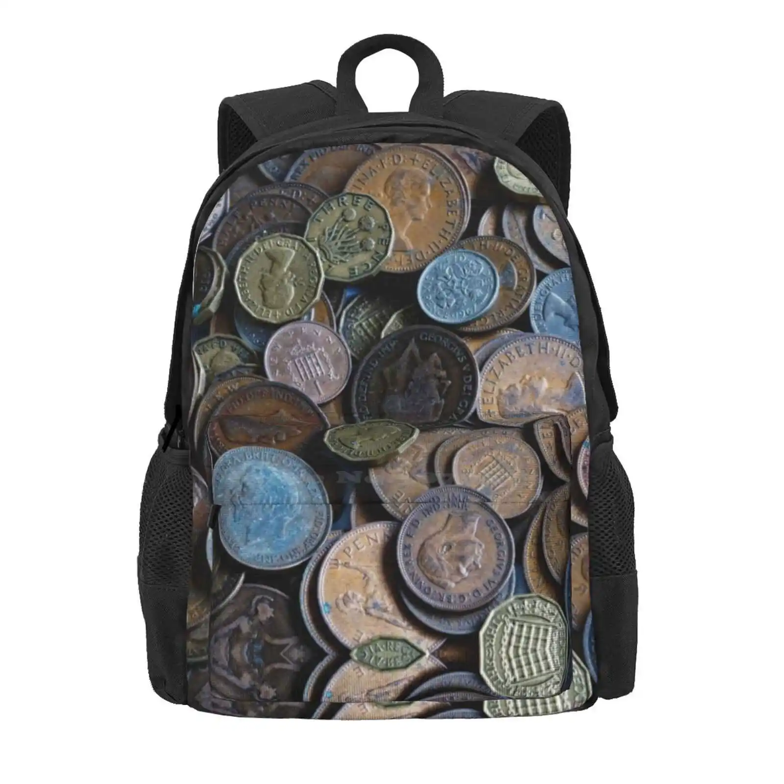 Pile Of Old British Coins 2 Hot Sale Schoolbag Backpack Fashion Bags Old British Coins Uk Sterling Copper Penny Shilling Three