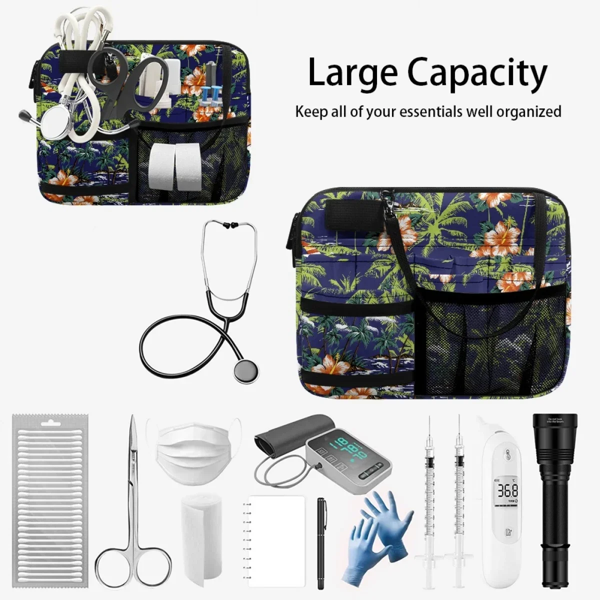 Sac banane de style hawaïen pour femmes, sangle de taille réglable, sacs à outils d'allaitement, bandage stéthoscopes, jungle tropicale, luxueux