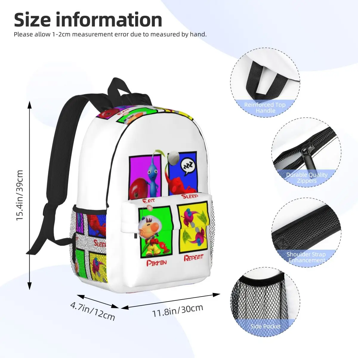 Eat Sleep Pikmin Repeat Backpack Daypack Large Capacity Boys Girls BookBag Shoulder Bags for Men Women Children School Bag