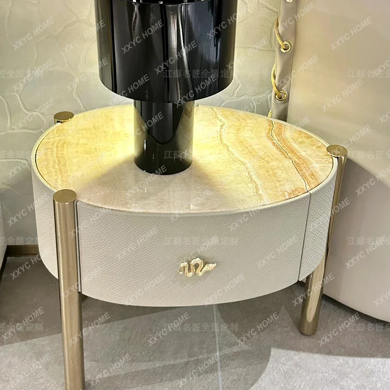 SSL light luxury solid wood paint bedside table villa master bedroom storage fashion and high sense