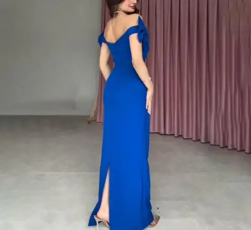 

Women Dresses 2025 Spring Summer New Latest Solid Color Sleeveless Off Shoulder Bow Design Backless Split Hip Hugging Long Dress