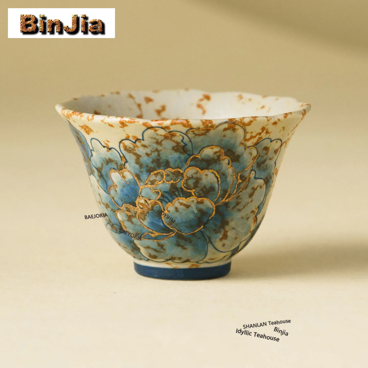 baejoria-65ml-flint-red-hand-painted-peony-gold-accent-teacup-zen-tea-bowl-cute-cup-tea-tasting-smelling-cup-chazhan-master-cups