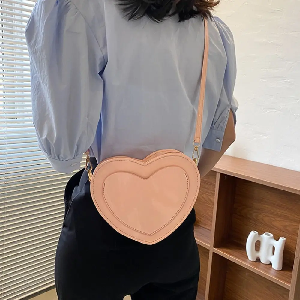 Pink Peach Heart Shaped Handbags Adjustable Shoulder Strap Love Heart Heart Shaped Coin Purses Crossbody Bag Pu Leather