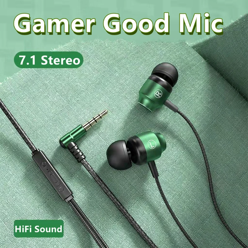 Auriculares magnéticos con cable y conector L para Gaming, cascos de Metal verde con graves HiFi estéreo de 3,5mm tipo C para teléfono, ordenador, micrófono