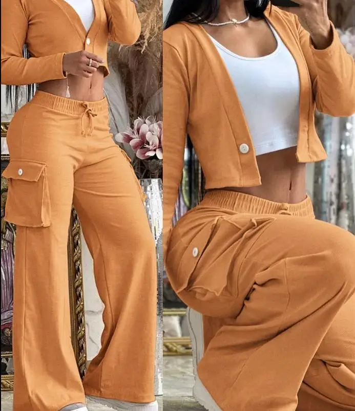 Two Piece Sets Womens Outifits Fashion and Elegant Autumn Cardigan Long Sleeve Coats Drawstring Pants 2024 Pocket Solid Suits