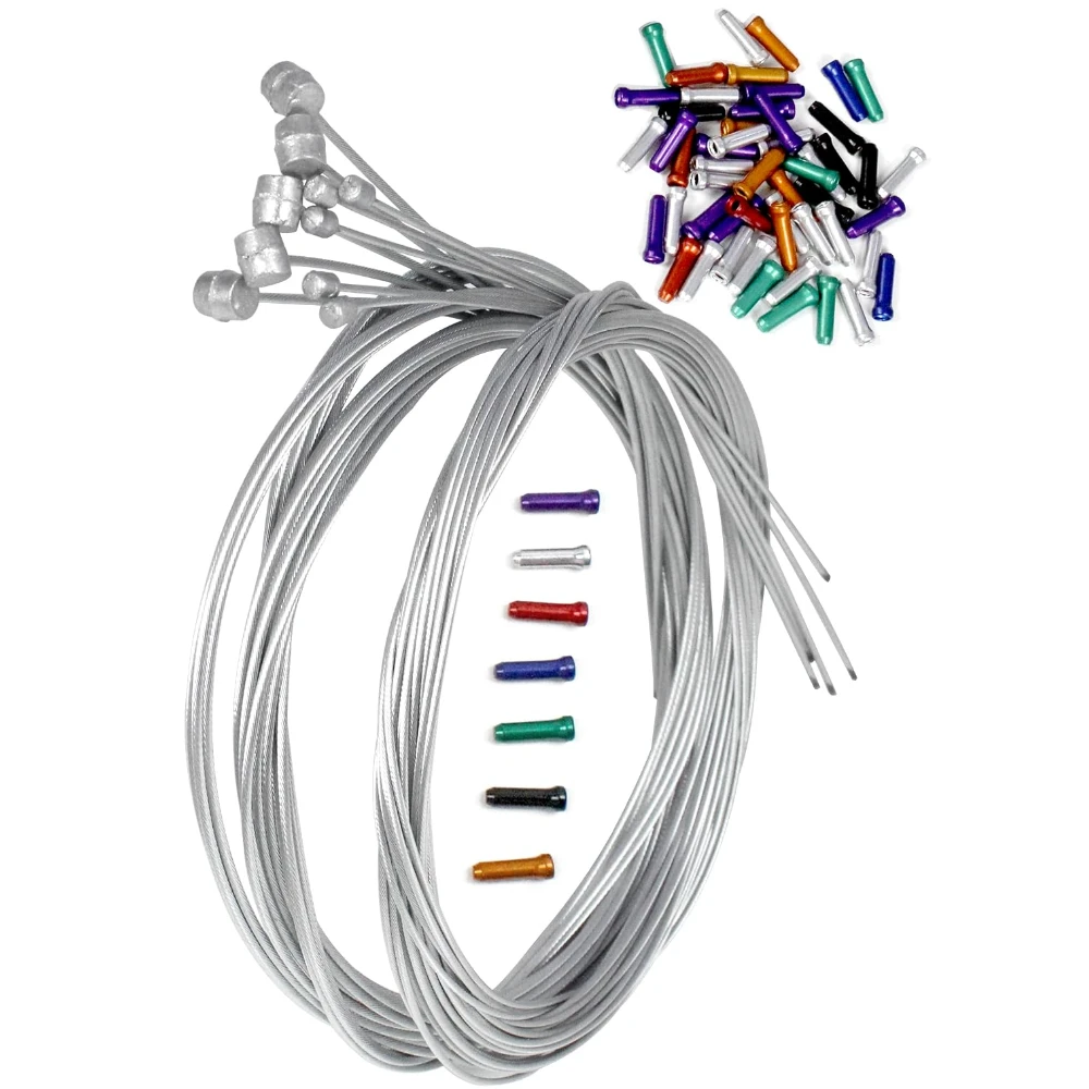 Bicycle Shifter Cable MTB Brake Cable with Multicolor Cable End Caps for Mountain Bike Shift and Brake Replacement Parts