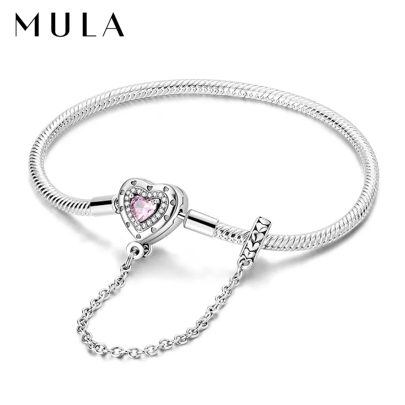 MULA Charm Bracelet Silver Plated Safety Chain Clasp Snake Chain Fit Beads Charms DIY For Woman Jewelry Gift