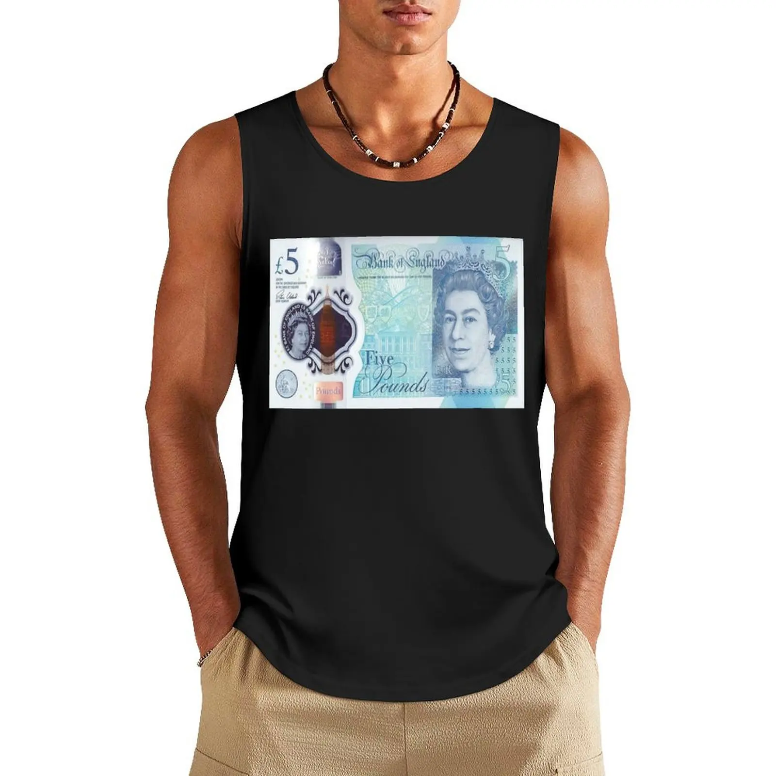 

5 Dollar British Pound Bank Note Currency Bill Cash Tank Top Gym t-shirt man basketball clothing bodybuilding t-shirt