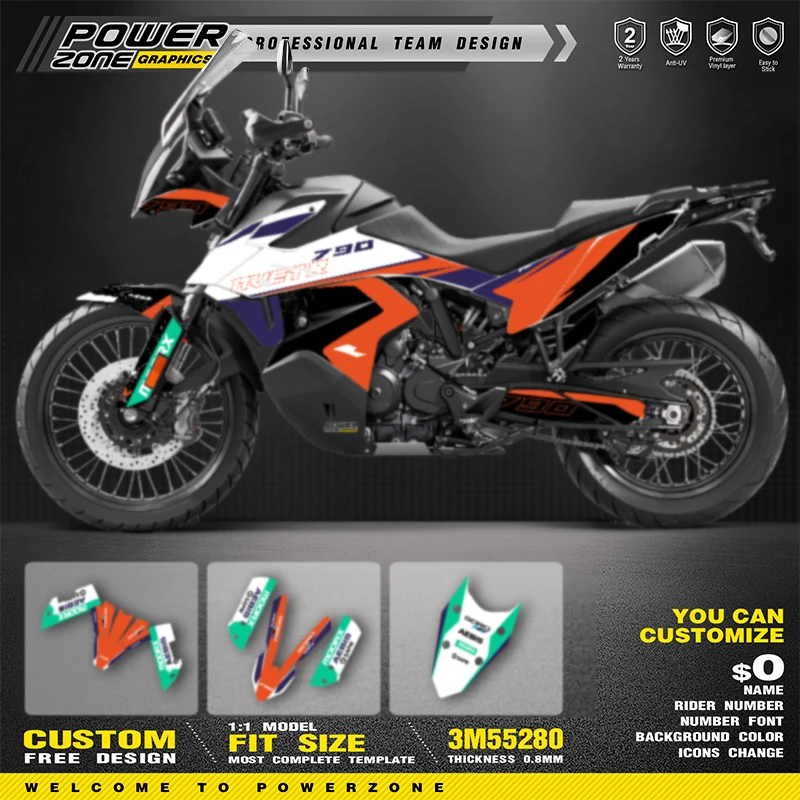 PowerZone Custom Team Graphics Backgrounds Decals for Stickers Kit For KTM  ADV790 2019 2020 2021 2022 Motorcycle Stickers 002