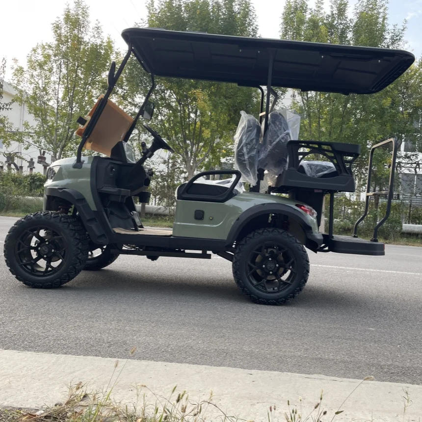 Carro de Golf de 4 ruedas, carrito de Golf eléctrico de 4 plazas, paneles solares de 150W, ruedas de aleación de aluminio alimentadas, caja de almacenamiento bloqueable, carrito de Golf