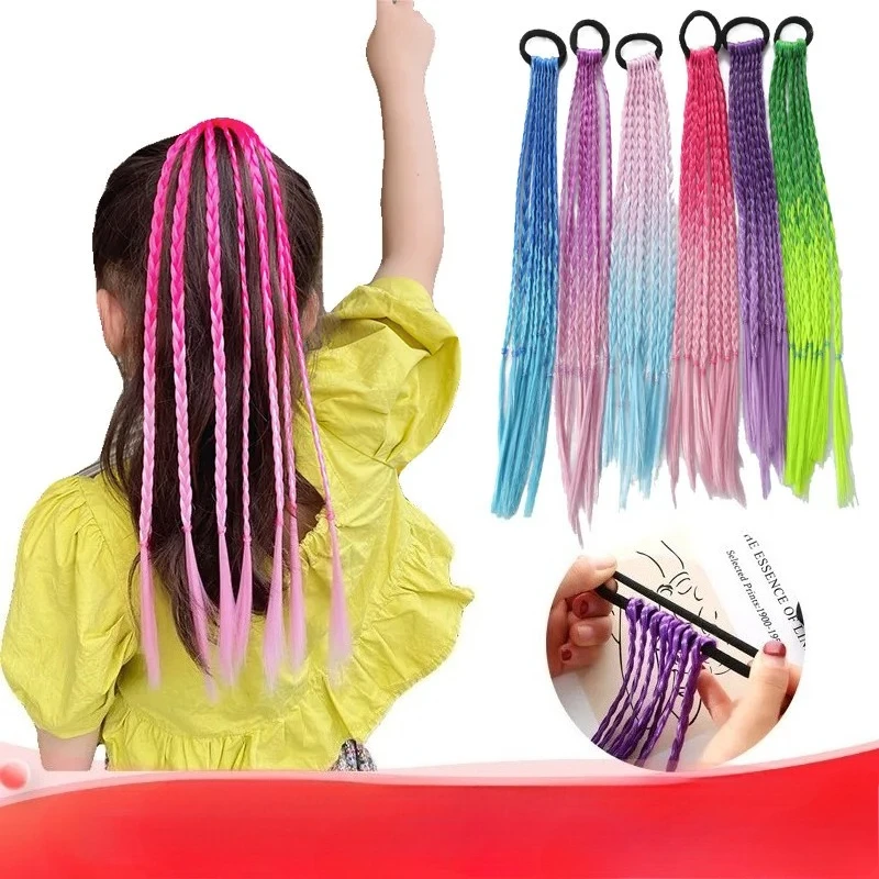

6 PCS Colored Hair Extensions for Kids Crazy Hair Day Accessories for Girls Colorful Ponytail Extension Braids
