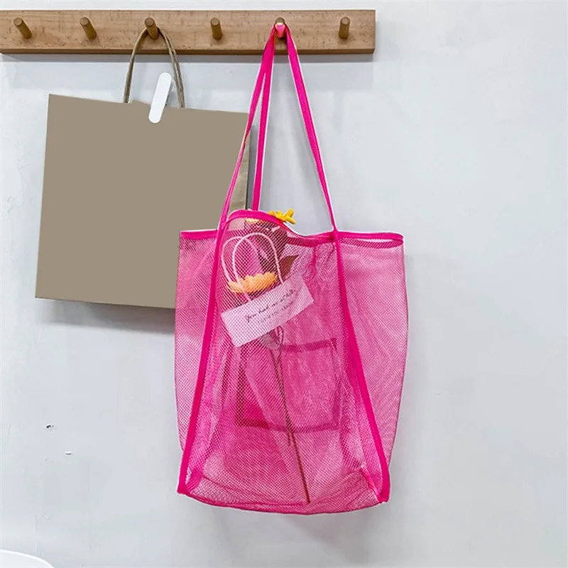 Mesh Beach Shopper Bag For Women Extra Large Capacity Travel Shoulder Bags Sand Toys Grocery Picnic Tote Simple Design Organizer