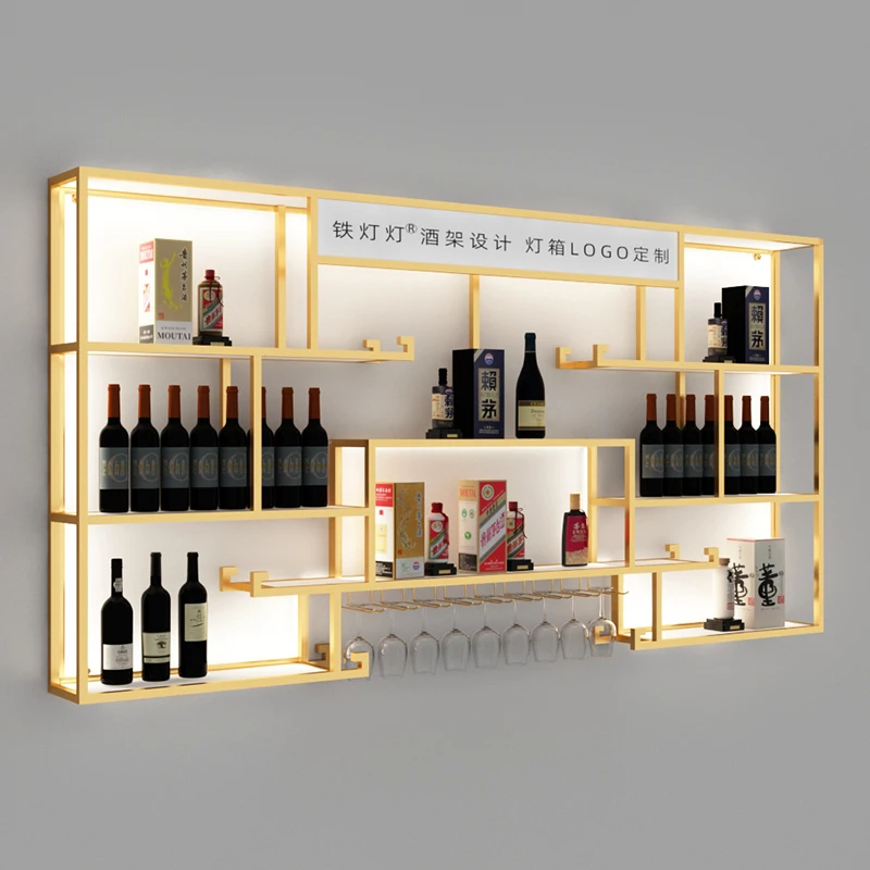 Bar Table Red Wine Rack Industrial Wind Wine Cabinet Wrought Iron Wall Hanging Rack Luminous Display Rack Furniture GGY