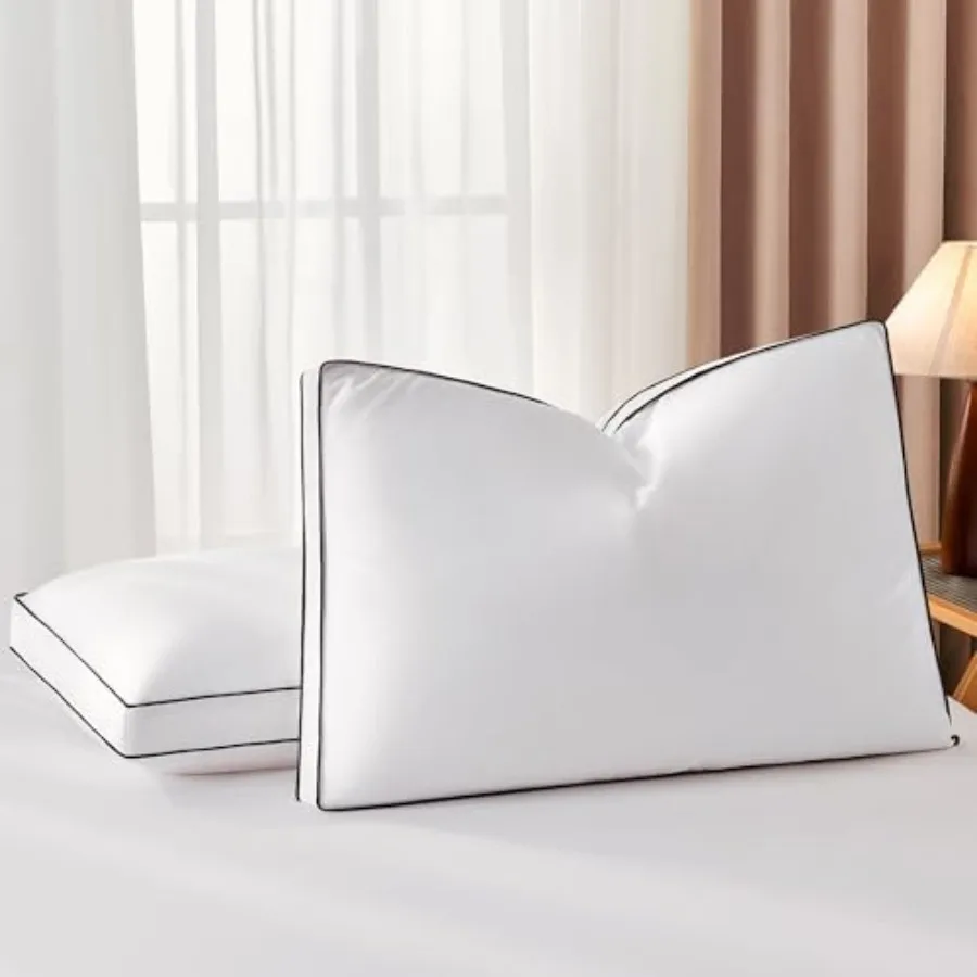 

Goose Feather Down Queen Bed Pillows 2 Pack, Luxury Hotel Collection Pillows Set of 2 with Gusset, Down Surrounded Pillow for S