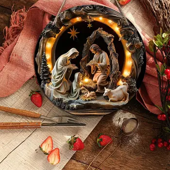 木製の誕生のためのジェサスペンダント,キリスト降誕のシーンの装飾,レリーフ効果,吊り下げられた看板,宗教芸術,2D