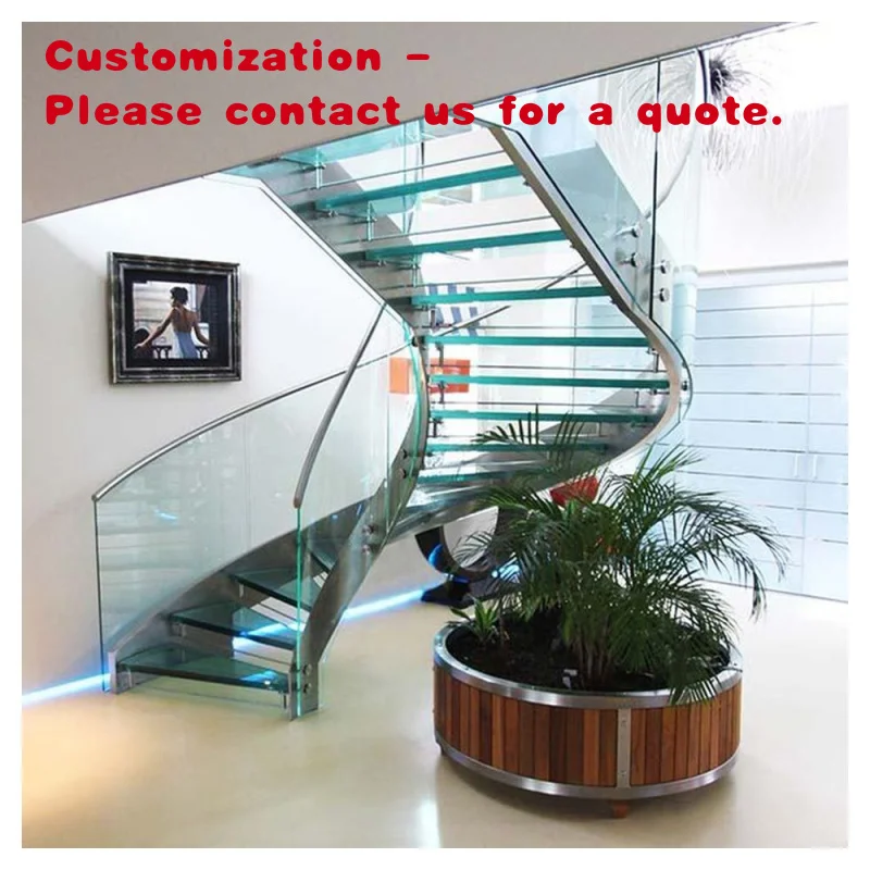 

custom.CBMmart Factory Price Modern Indoor Home Suspended U Shape Staircase Floating Stairs with Platform and Landing Stair