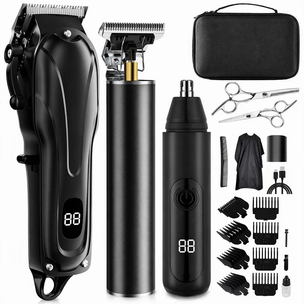 Professional Hair Clipper Men Cordless Beard Trimmer Electric Haircut Grooming Kit LED Display Barber Shaver with Guide Combs