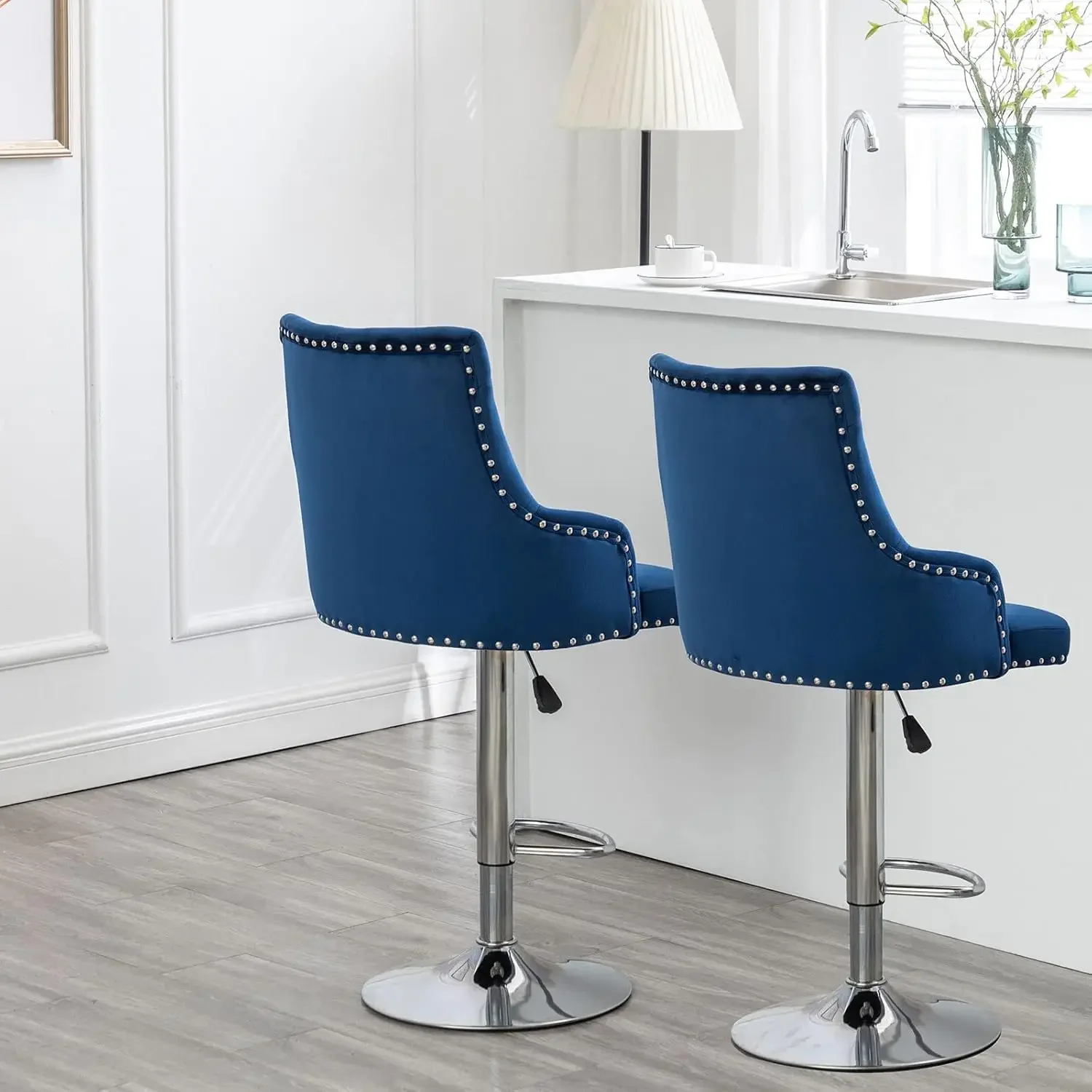 

Bar Stool Set of 2 Velvet Adjustable with Tufted Backrest, Counter Height Swivel Stool Upholstered Modern Barstool Chair