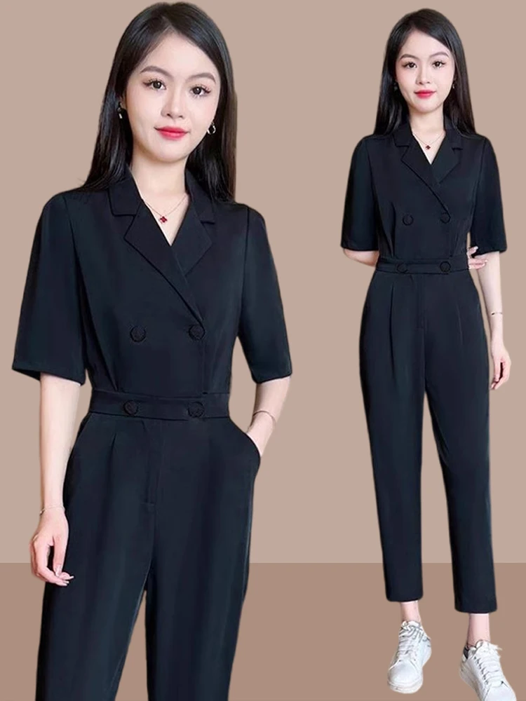 

Women'S Cotton and Linen Short Sleeved Jumpsuit V-Neck Jumpsuit Casual Body Suits Tops One Piece Woman Clothing for Summer T241
