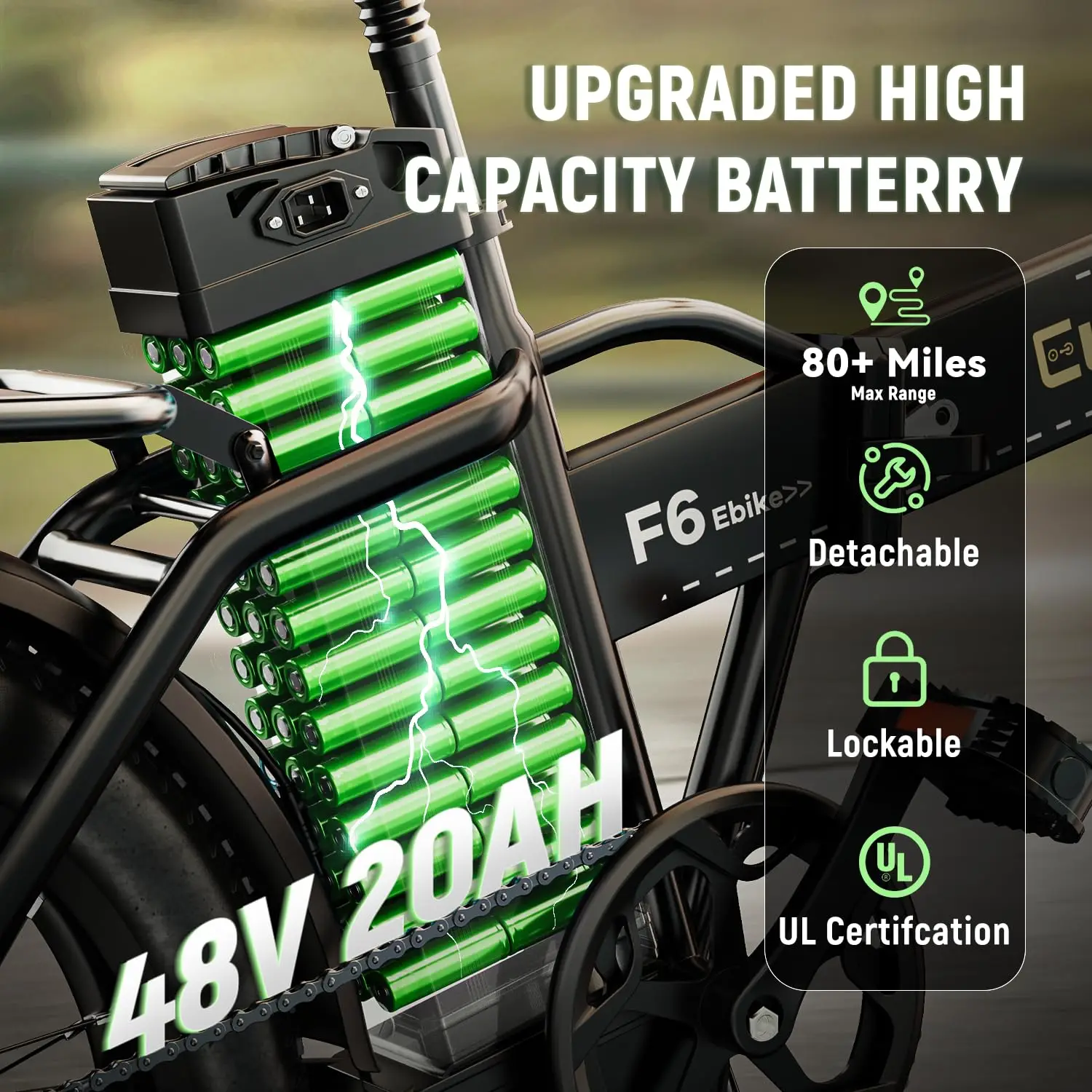 Foldable Electric Bike, 48V 20Ah Battery 80 Miles, 20