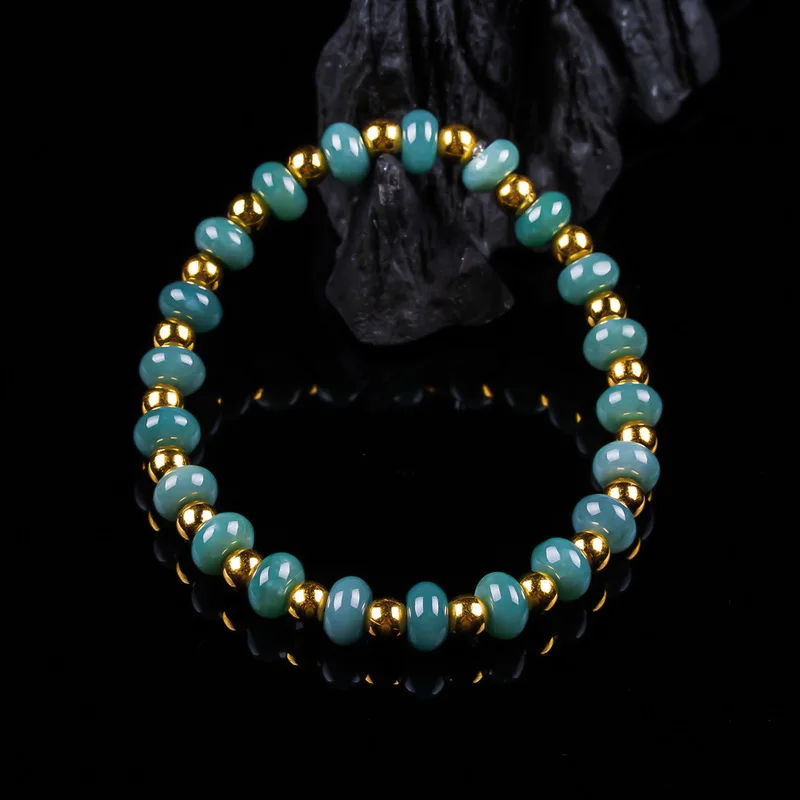 Natural A-grade jadeite round bead blue water jade DIY design bracelet