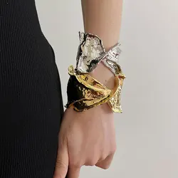 Luxury Charm Stainless Steel Cuff Bracelet Women New Brand Design Bangle Geometric Golden Wristband Waterproof Jewelry