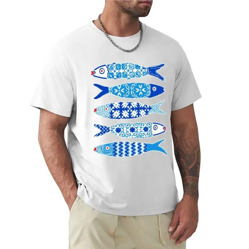 Portuguese Tile Sardines graphic t shirt funny t shirts black t shirts for men black cotton mens summer men