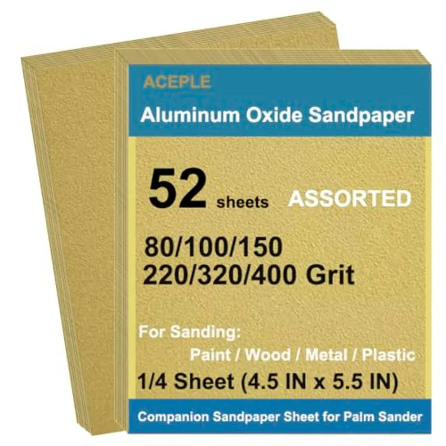 

Pcs Aluminum Oxide Sandpaper Variety Pack 1/4 Sheet Sand Paper Assorted for Block Sander Wood Metal Wet Dry Sanding 80/100/150/