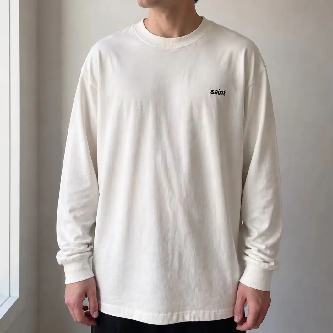 Embroidered Logo Long Sleeve T‑Shirt Men Women Basic Solid Color Crew Neck Tee Oversized Loose Fit Unisex Casual Streetwear Tops