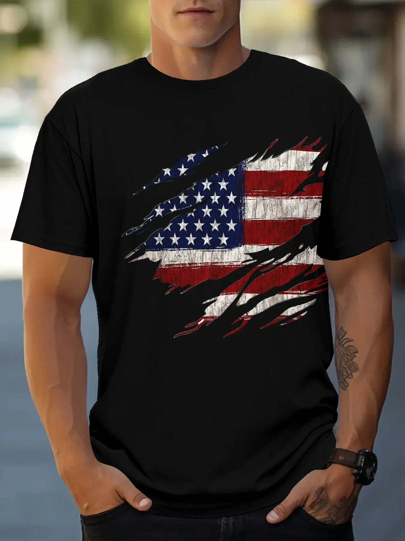 

Super Cool, Street Style, Short Sleeve, Summer Fashion, Men's American Flag Print T-Shirt, Short Sleeve, Summer Fashion, New, 20