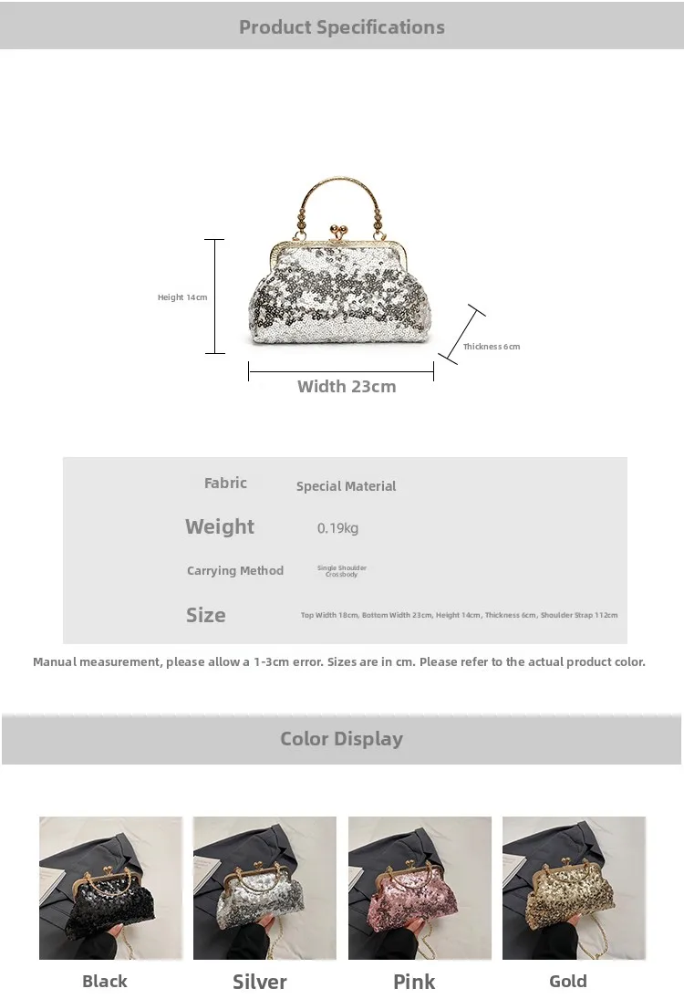 Bolso de mano con lentejuelas brillantes para mujer, estilo celebridad, para noche, con bolsillo para móvil y pintalabios, vi...