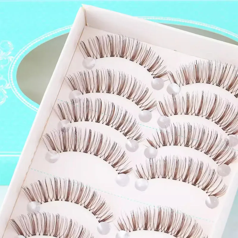 10 Pairs Natural Brown False Eyelashes Japanese Cos Eyelashes Extension Dramatic Fluffy Manga Lashes for Women Diy Makeup Lashes